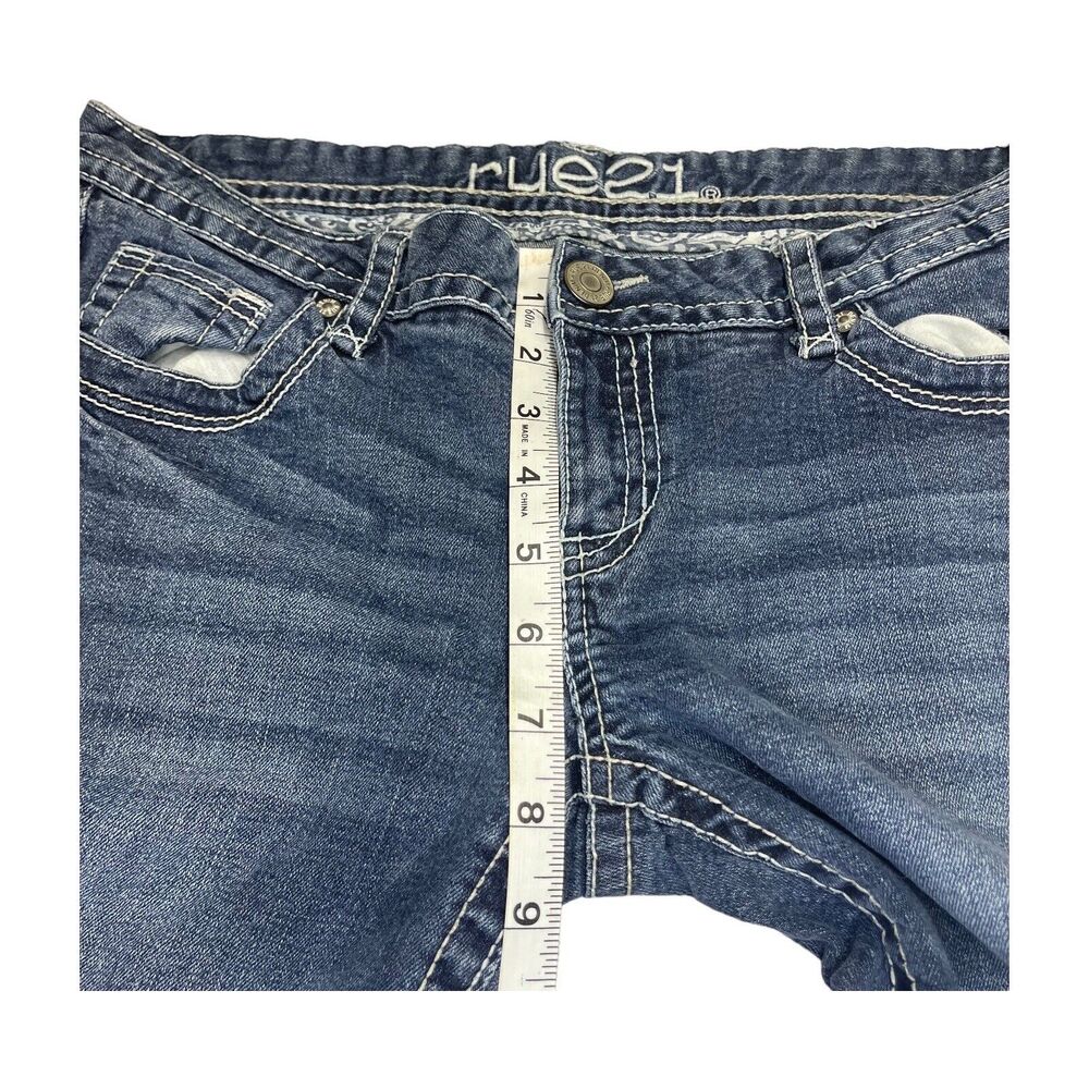 Rue 21 Jeans Low Rise Skinny Blue Denim Embroidered Juniors W 32 L 28.5 - Picture 6 of 8